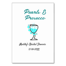 Pearls and prosecco bridal shower blue black name  tischnummer