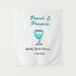 Pearls and prosecco bridal shower blue black name  wandteppich