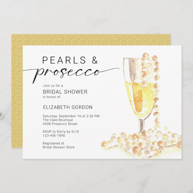 Pearls and Prosecco Bridal Shower Custom Minimal  Einladung (Vorne/Hinten)