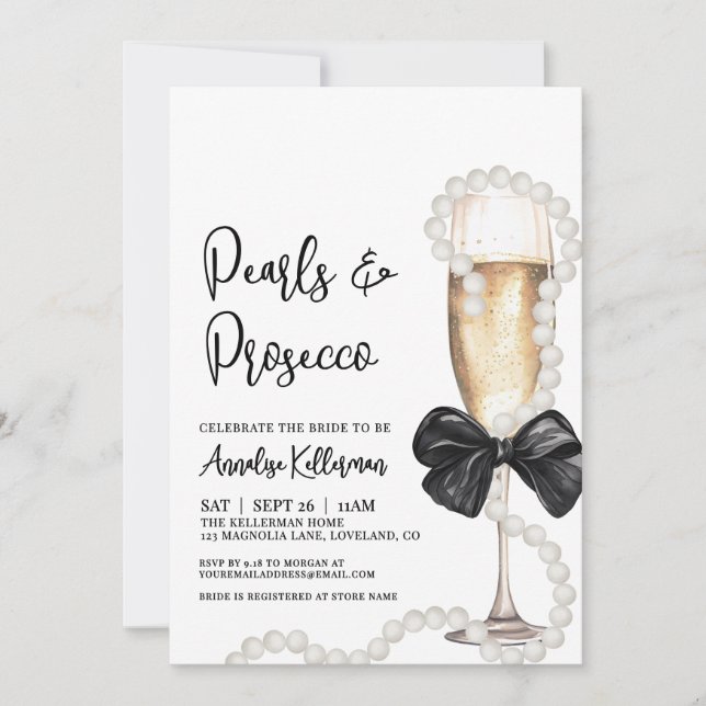 Pearls And Prosecco Bridal Shower Einladung (Vorderseite)