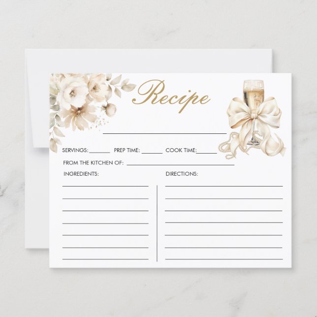 Pearls and Prosecco Bridal Shower Recipe Card (Vorderseite)