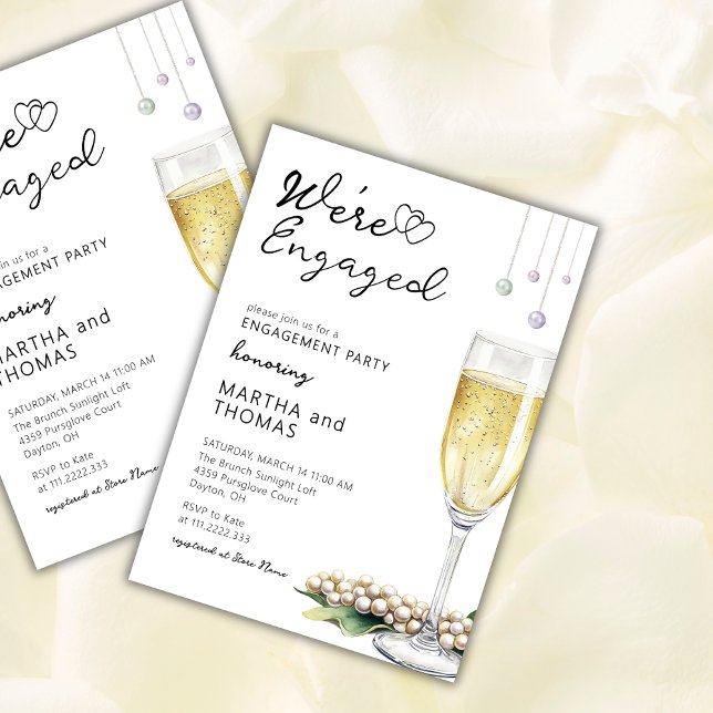 Pearls And Prosecco Elegant Engagement Party  Einladung (Von Creator hochgeladen)