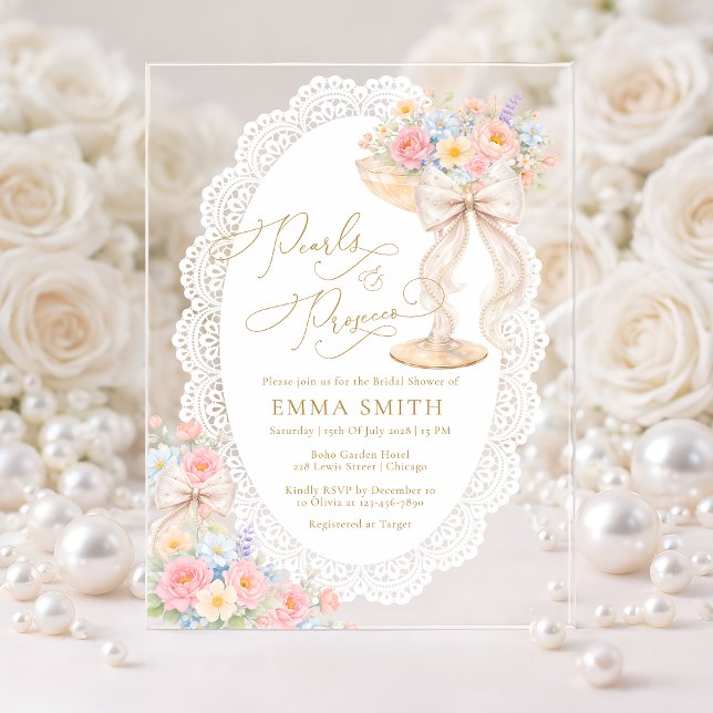 Pearls and Prosecco Floral Garden Bridal Shower Acryleinladungen (Von Creator hochgeladen)