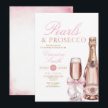 Pearls and Prosecco Necklace Bow Brautparty Einladung<br><div class="desc">Perlen und Prosecco Necklace Pink Bow Bridal Dusche Einladung</div>
