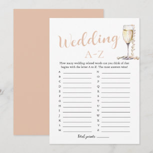 Pearls and Prosecco Wedding A-Z Brautparty Game Einladung
