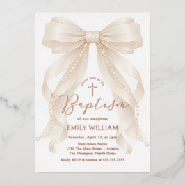 Pearls Bow Girl Baptism Christening Folieneinladung