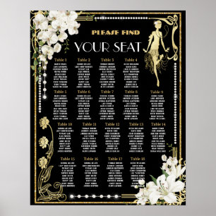 Pearls Floral Art Deco Gatsby Roaring 20 Jahre Sit Poster