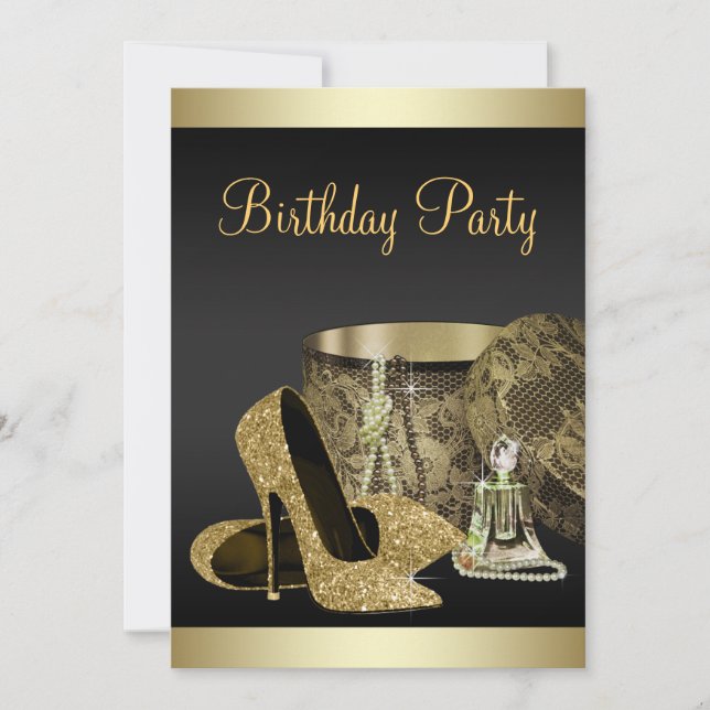 Pearls High Heel Schuhe Schwarze Gold Frauen Gebur Einladung (Vorderseite)