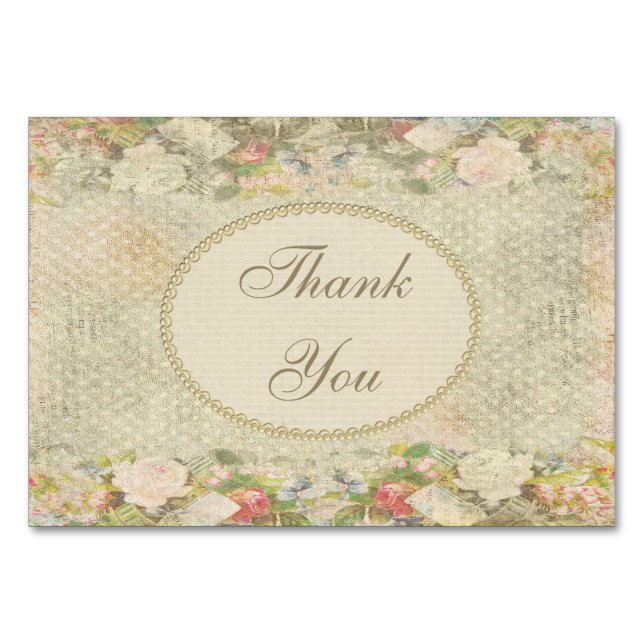 Pearls & Lace Shabby Chic Blume Vielen Dank Tischnummer (Vorderseite)