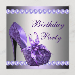Pearls Lila High Heels Shoes Geburtstagsparty Einladung