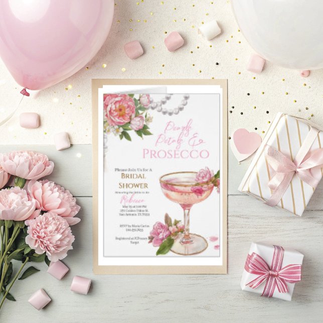 Pearls, Petals & Prosecco Bridal Shower Invitation Einladung (Pearls, Petals & Prosecco bridal shower invitation. )