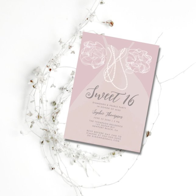 Pearls Princess Dress Blush Pink Sweet 16 Party Einladung (Von Creator hochgeladen)