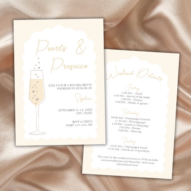 Pearls & Prosecco Bachelorette Einladung (Pearls & Prosecco Wavy Arch Bachelorette Weekend Invitation)
