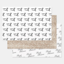 Pearls & Prosecco Black Bow Brautparty Geschenkpapier Set