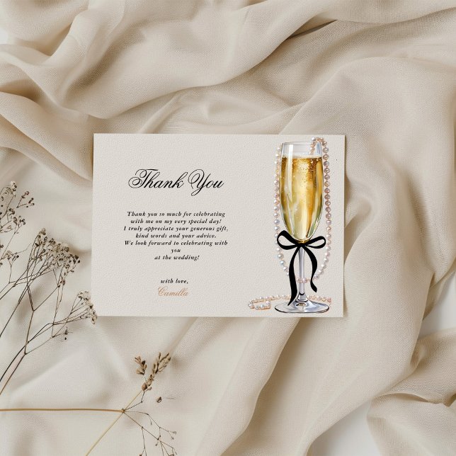 Pearls & Prosecco Black Bow Brautparty RSVP Karte (Von Creator hochgeladen)