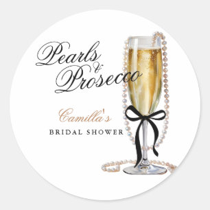 Pearls & Prosecco Black Bow Brautparty Runder Aufkleber