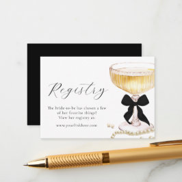 Pearls Prosecco Black Bow Bridal Shower Registry  Begleitkarte
