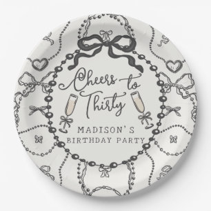 Pearls & Prosecco Black Coquette Bow Geburtstag Pappteller