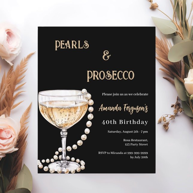 Pearls Prosecco Black Gold Einladung zum Geburtsta (Von Creator hochgeladen)