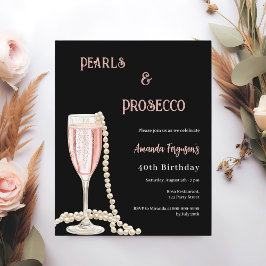 Pearls Prosecco Black Pink Einladung zum Geburtsta