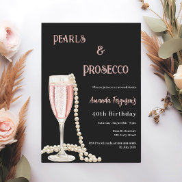 Pearls Prosecco Black Pink Geburtstag Einladung