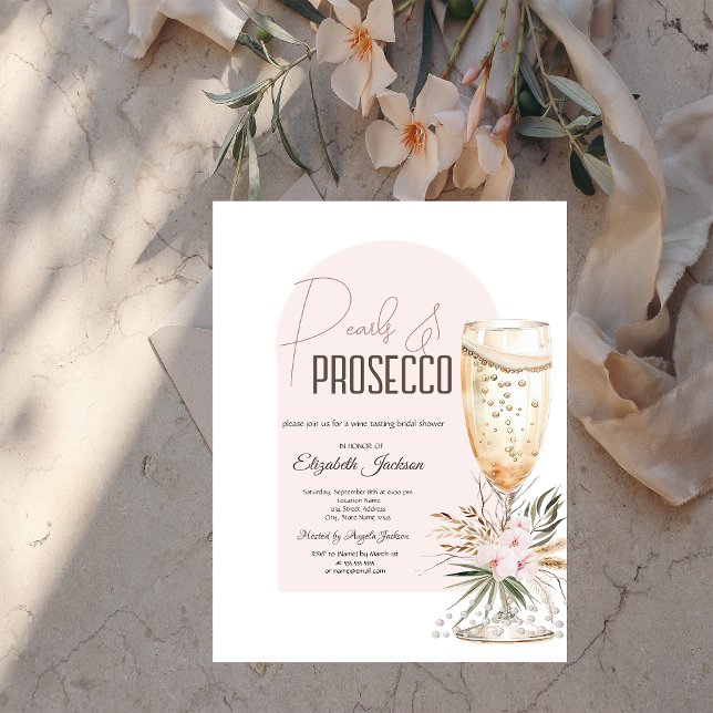 Pearls Prosecco Boho Blume Brunch & Bubbly Einladung (Von Creator hochgeladen)