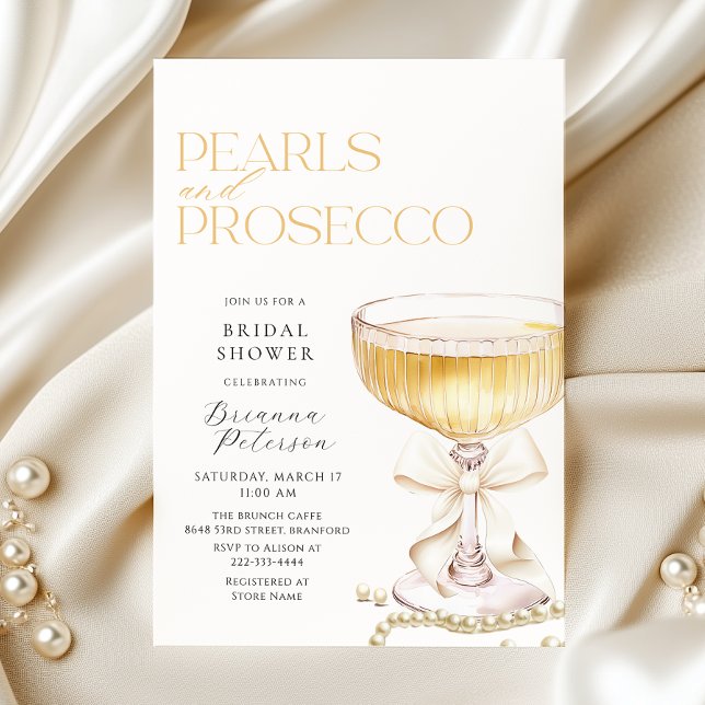 Pearls & Prosecco Bow Bridal Dusche Einladung (Von Creator hochgeladen)