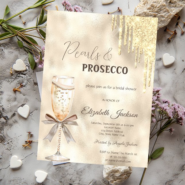 Pearls Prosecco Bow Glitzer Tropfen Einladung (Von Creator hochgeladen)