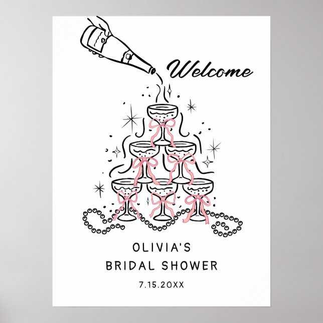 Pearls & Prosecco Brautparty Begrüßungsbotschaft Poster (Vorne)