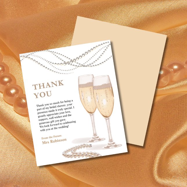 Pearls & Prosecco Brautparty Danke Karte (Pearls & Prosecco Bridal Shower Thank You Card )