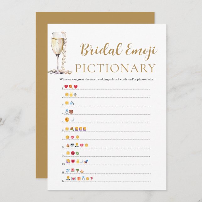 Pearls & Prosecco Brautparty Emoji Pictionary Einladung (Vorne/Hinten)
