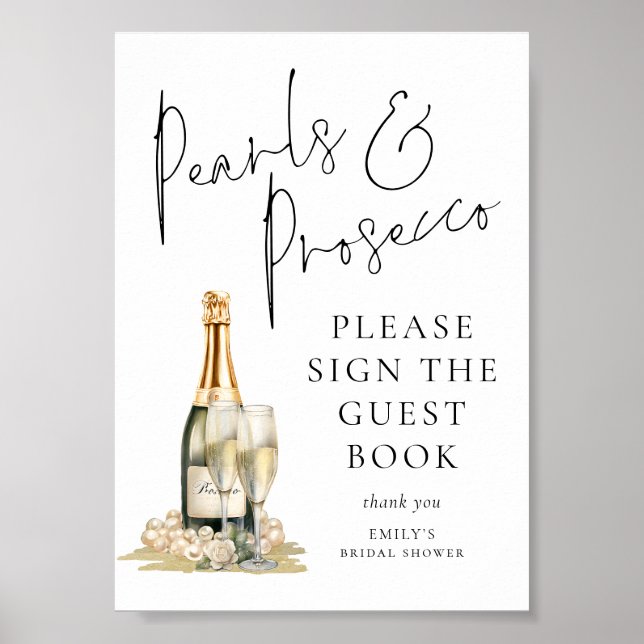 Pearls Prosecco Brautparty Guest Book Sign Poster (Vorne)