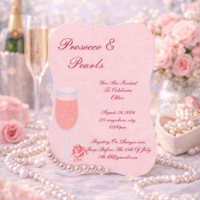 PEARLS & PROSECCO BRAUTPARTY PINK EINLADUNG (Von Creator hochgeladen)