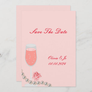 PEARLS & PROSECCO BRAUTPARTY PINK SAVE THE DATE