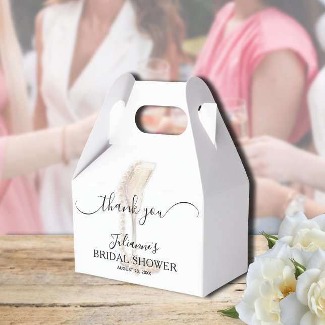 Pearls & Prosecco Brautparty Vielen Dank Geschenkschachtel (Pearls & Prosecco bridal shower Thank You gable-style favor boxes - Available in 3 SIZES)