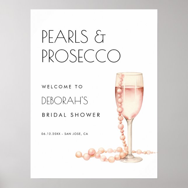 Pearls & Prosecco Brautparty Willkommen Poster (Vorne)