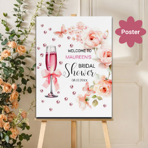 Pearls & Prosecco Brautparty Willkommen Poster