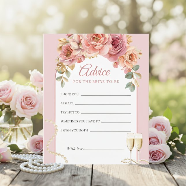 Pearls & Prosecco Bridal Shower Pink Advice Card (Von Creator hochgeladen)