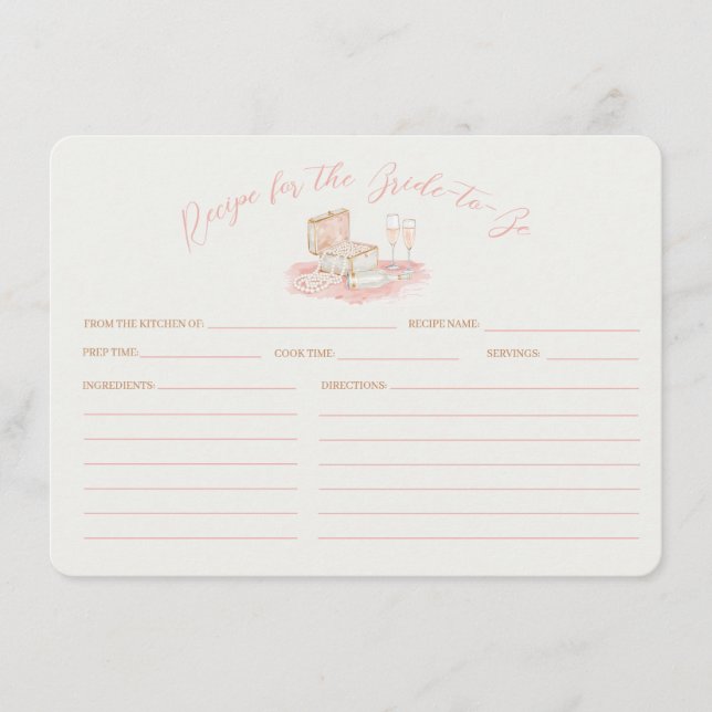 Pearls & Prosecco Bridal Shower Recipe Card Begleitkarte (Vorderseite)