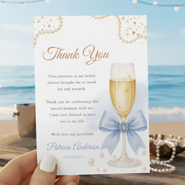 Pearls & Prosecco Bridal Shower Thank You Card Dankeskarte (Von Creator hochgeladen)