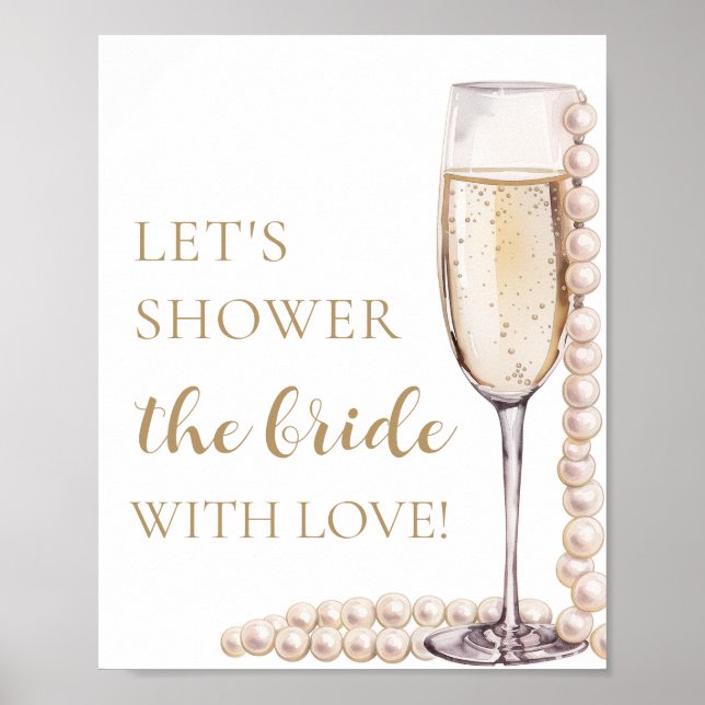 Pearls Prosecco Die Braut mit Liebe duschen Poster (Vorne)