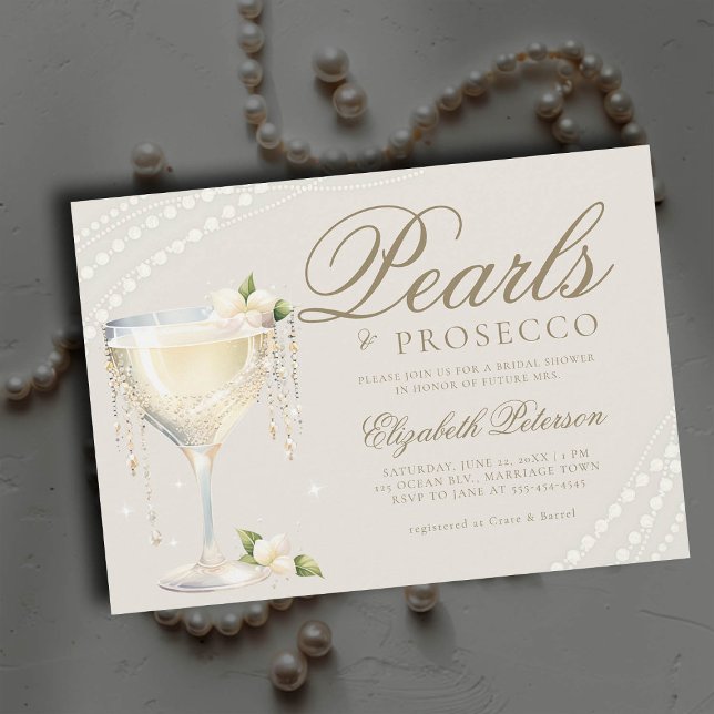 Pearls Prosecco Ecru Brunch Brautparty Einladung (pearls and prosecco bridal brunch invitation champagne bubbly ivory ecru elegant modern classic)