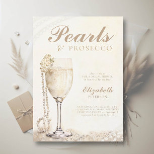 Pearls Prosecco Ecru Elegantes Brautparty Einladung