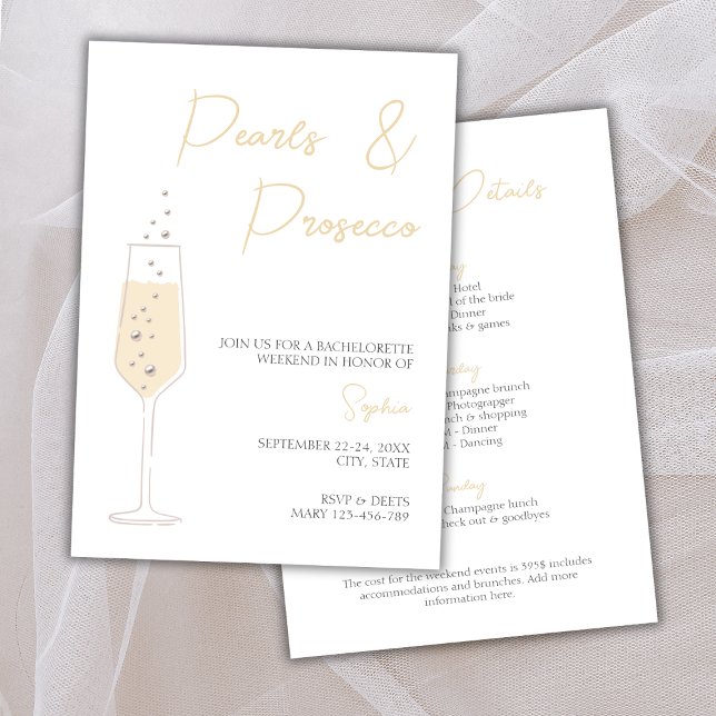 Pearls & Prosecco Einladung (Pearls & Prosecco Elegant Bachelorette Weekend Invitation weekend itinerary)