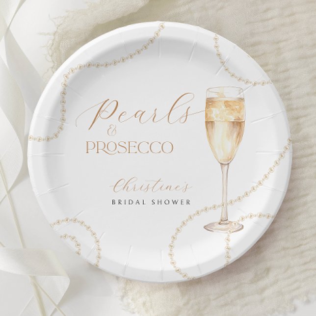 Pearls & Prosecco Gold Brautparty Paper Teller (Von Creator hochgeladen)