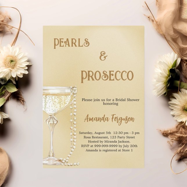 Pearls Prosecco Goldenes Brautparty Einladung (Von Creator hochgeladen)