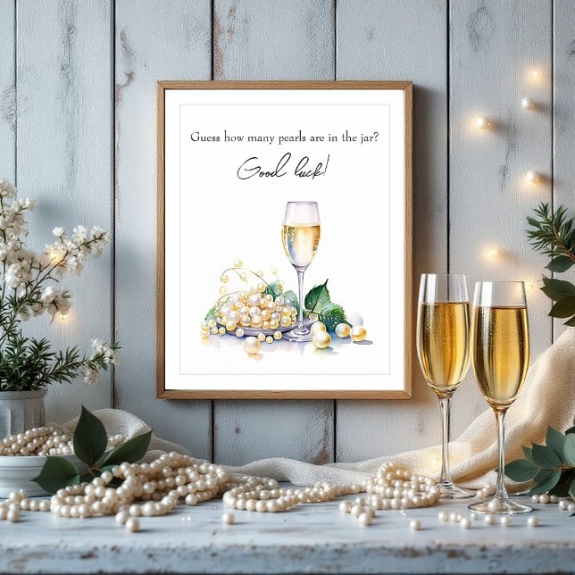 Pearls & Prosecco Guessing Brautparty Poster (Pearls & Prosecco Guessing Game Bridal Shower Poster)