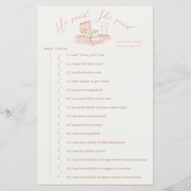 Pearls & Prosecco He Said She Said Bridal Games (Vorderseite)