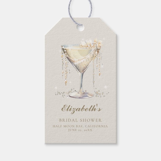Pearls Prosecco Ivory Gold Cocktails Brautparty Geschenkanhänger (Vorderseite)