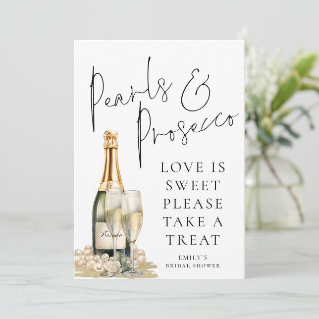 Pearls Prosecco Liebe ist Sweet Brautparty Card Einladung (Stehend Vorderseite)